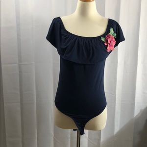 Navy size junior large body suit top blouse NWT